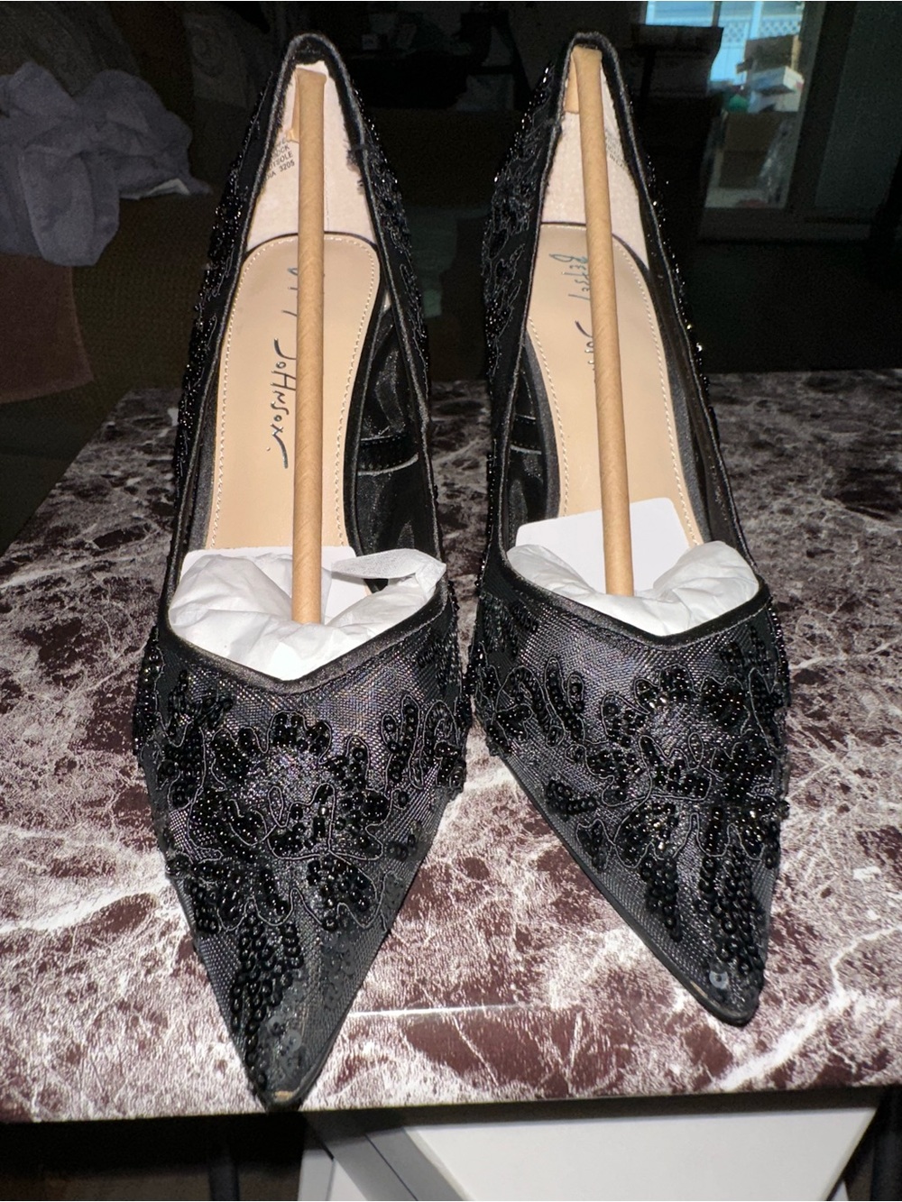 Betsey Johnson Elegant Black Beaded Pointed-Toe Women’s Heels